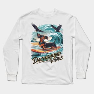 Majestic Dachshund Dog Catching a Wave Surfing Long Sleeve T-Shirt